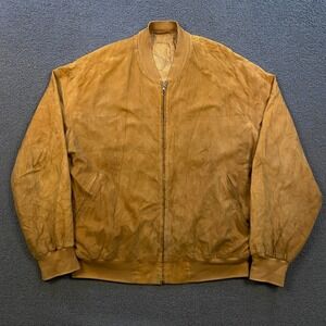 La Matta Goat Suede Leather Jacket Italy size 54 Bomber Full Zip Tan Riri Zipper